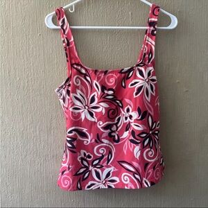 Barefoot Miss of California Tankini Swim Suit Top SZ 12 Red Pink Black